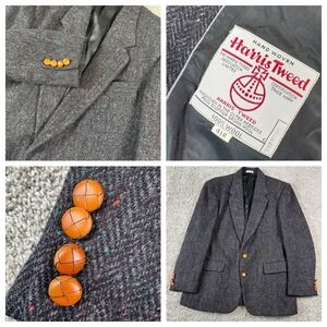 Harris Tweed Amherst & Brock Mens Wool Blazer Leather Buttons Herringbone 41R